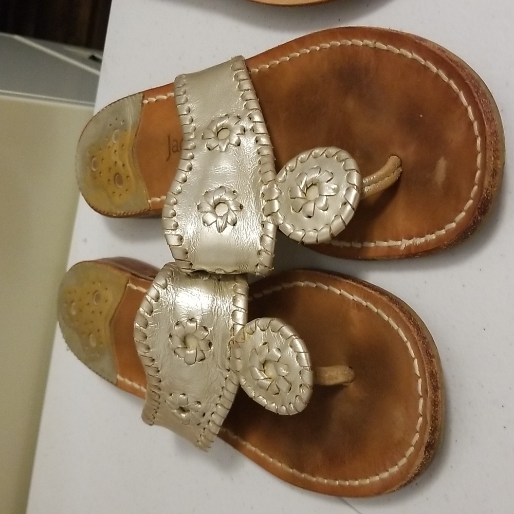 Jack Rogers pewter sandals.